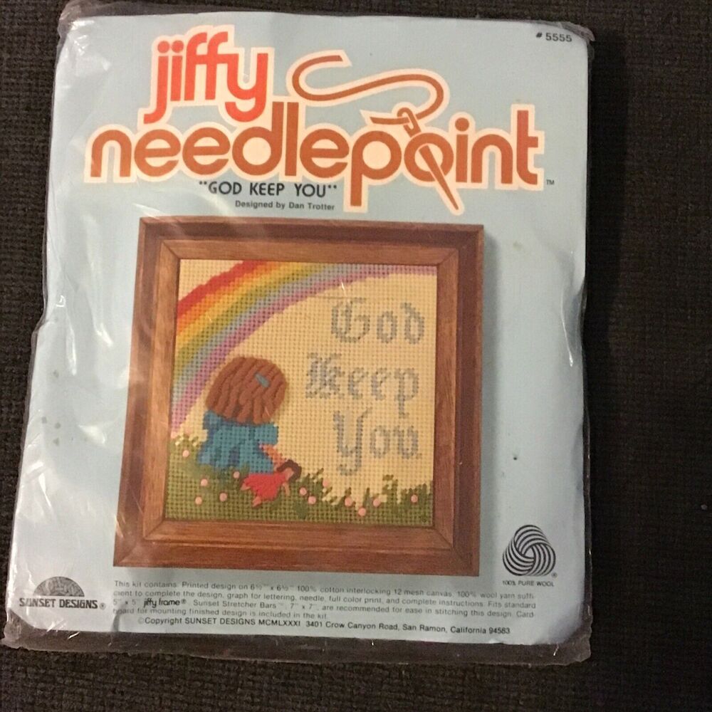 1981 Jiffy Needlepoint "God Keep You" Kit #5555 NOS Sealed Sunset Designs